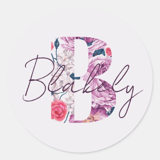 Blakely Baby Naam Bloemschrift Bloemen B Ronde Sticker (Voorkant)
