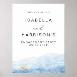 BLAKELY Blau Aquarel Verlovingsfeest Welkom Poster