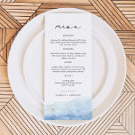 BLAKELY Dusty Blue Waterverf Beach Weddenschap Men Menu<br><div class="desc">Dit menu bevat een mooie hemelblauwe waterverf dip,  faux gouden folie flecks en een elegant scriptlettertype. Dit menu is ideaal voor je beacg bruiloft,  iets blauw vrijgezellenfeest,  baby shower van een jongen,  of een andere gebeurtenis. Bewerk de *Meest* formulering eenvoudig om aan uw behoeften te voldoen.</div>