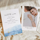 BLAKELY Dusty Blue Waterverf Gold Save the Date Kaart