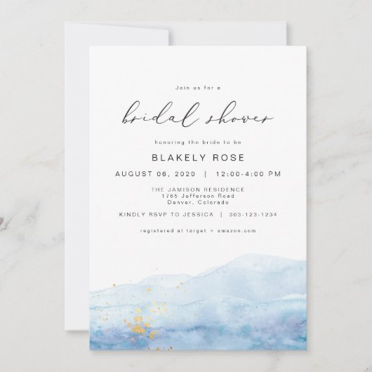 BLAKELY Ocean Blue Waterverf Gold Vrijgezellenfees Kaart (Voorkant)