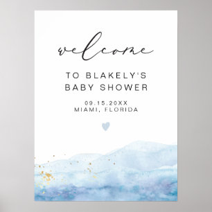 BLAKELY Sky Blue Waterverf Gold Fleck Baby shower Poster