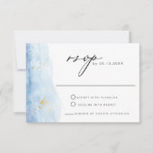 BLAKELY Sky Blue Waterverf Gold RSVP-kaart Kaart (Voorkant)