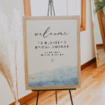BLAKELY Sky Blue Waterverf Gold Vrijgezellenfeest Poster<br><div class="desc">Dit vrijgezellenfeest welkome teken kenmerkt een babyblauwe waterverf dip met golden flecks en een elegante manuscriptdoopvont. Dit welkome poster maakt de perfecte aanvulling op je oceaan of stoffige blauwe thema's.</div>