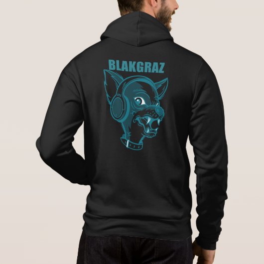 Blakgraz Lucy the Dog met headphones Hoodie (Achterkant)