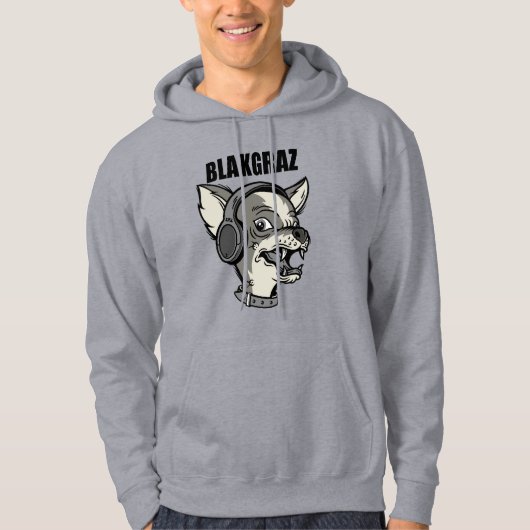Blakgraz Lucy the Dog met Headphones T-Shirt (Voorkant)