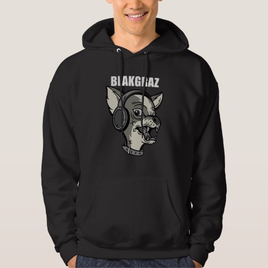 Blakgraz Lucy the Dog met Headphones T-Shirt (Voorkant)