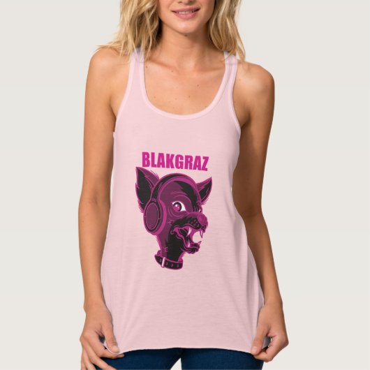Blakgraz Lucy the Dog met Headphones Tanktop (Voorkant)