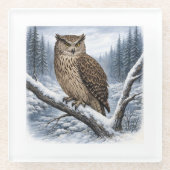 Blakiston’s Fish Owl in Winter Forest –  Glazen Onderzetter (Voorkant)