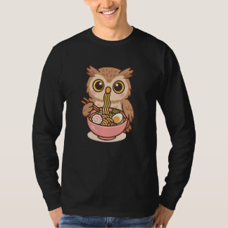 Blakiston's Fish Owl Eating Ramen Noodles Kawaii C T-shirt
