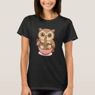 Blakiston's Fish Owl Eating Ramen Noodles Kawaii C T-shirt