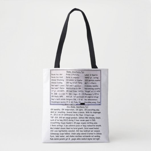 Blame anesthesie tote bag (Voorkant)