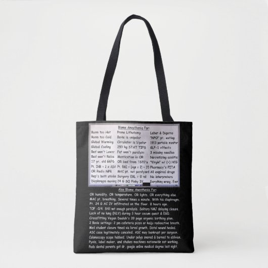 Blame anesthesie tote bag (Voorkant)
