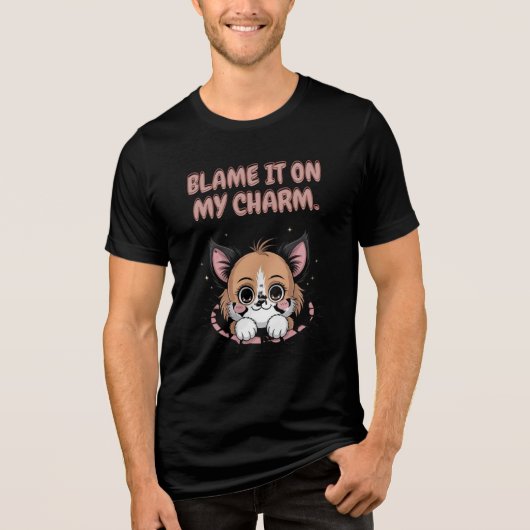 Blame It On My Charm Puppy Tri-Blend Shirt (Voorkant)