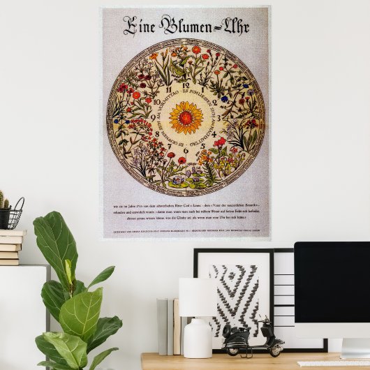 Blamenuhr Flower Clock 2  Art Poster (Thuiskantoor)
