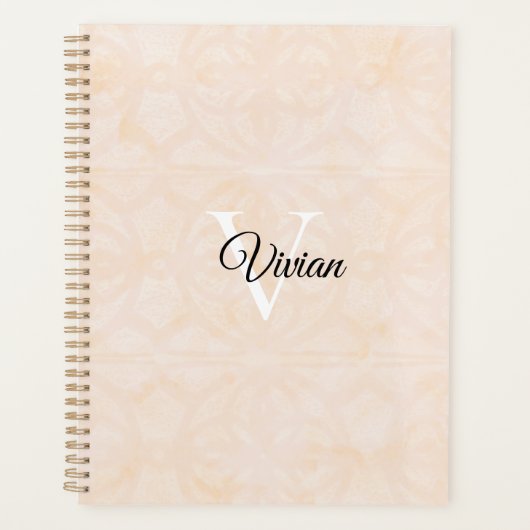 Blanc Cream Batik Elegant Monogram Naam Planner (Voorkant)