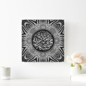 Blanc Noir Arabic Blessings Calligraphy Wall Clock Vierkante Klok (Huis)