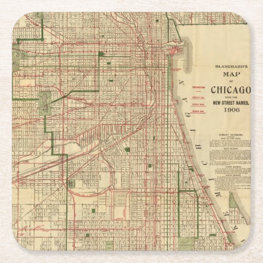 Blanchard's kaart van Chicago Kartonnen Onderzetters (Voorkant)