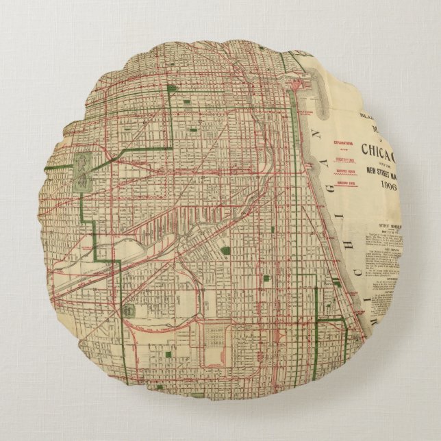 Blanchard's kaart van Chicago Rond Kussen (Voorkant)