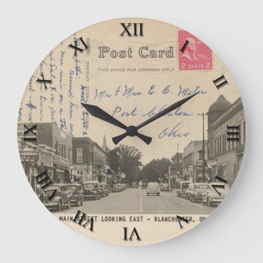 Blanchester Ohio Briefkaart Clock - Main Street 19 Grote Klok (Voorkant)