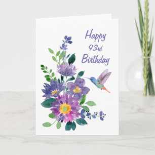 Blanco, aangepast 93e verjaardag Hummingbird Flowe Kaart