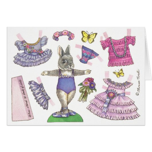 Blanco Aster Ballerina Bunny Paper Doll Card (Voorkant Horizontaal)
