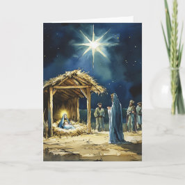Blanco Binnenkant | Waterverf Kerststal Scene Kaart