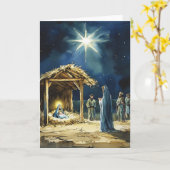 Blanco Binnenkant | Waterverf Kerststal Scene Kaart (Gele Bloem)