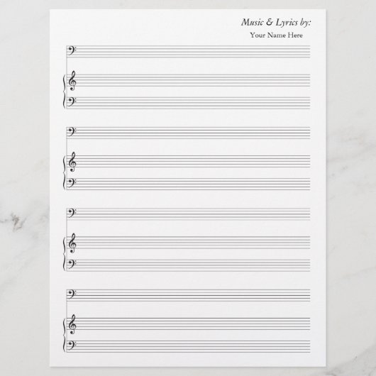 Blanco blad Music 4 Stave Bass en Piano (Voorkant)