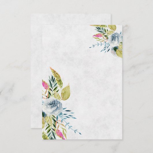 Blanco blauwe waterverf florale bruiloft kaart (Voorkant / Achterkant)