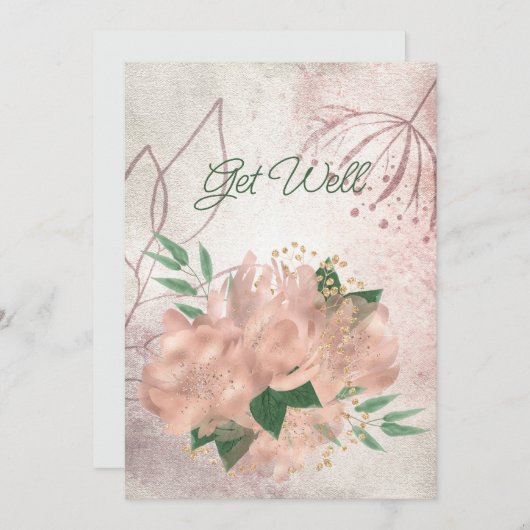 Blanco Bleek roze satijn Floral krijgen goede aank Aankondiging (Voorkant / Achterkant)