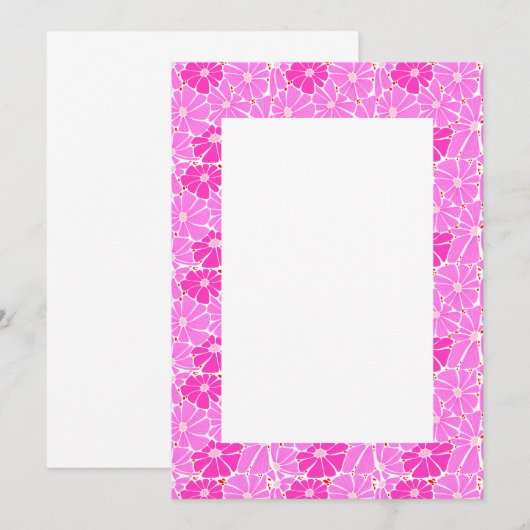 Blanco bruiloft uitnodiging - roze madeliefje (Voorkant / Achterkant)