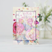 Blanco budet Roze florale bruiloft Kaart (Staand voorkant)