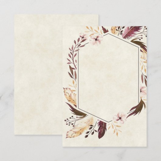 Blanco budget Boho veren bruiloft Kaart (Voorkant / Achterkant)