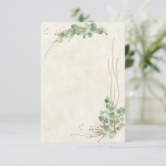 Blanco budget Eucalyptus en goudbruiloft Kaart (Staand voorkant)