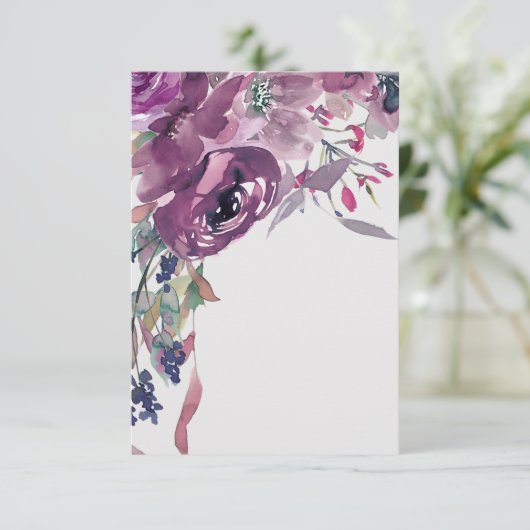 Blanco budget Mauve waterverf florale bruiloft Kaart (Staand voorkant)