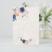 Blanco budget Peach en blue floral bruiloft Kaart (Staand voorkant)