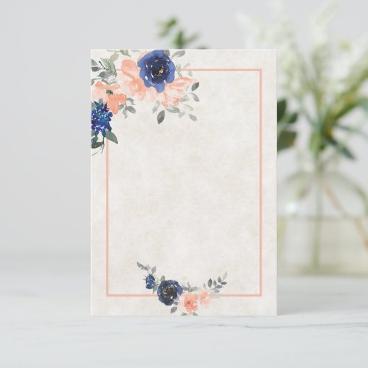 Blanco budget Peach en blue floral bruiloft Uitnod Kaart (Staand voorkant)