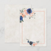 Blanco budget Peach en blue floral bruiloft Uitnod Kaart (Voorkant / Achterkant)