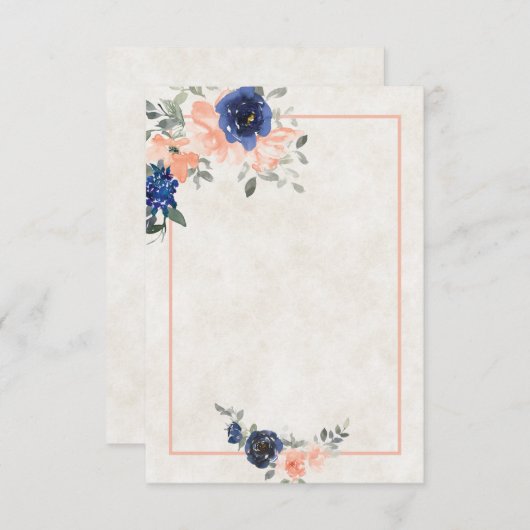Blanco budget Peach en blue floral bruiloft Uitnod Kaart (Voorkant / Achterkant)