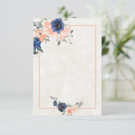 Blanco budget Peach en blue floral bruiloft Uitnod Kaart