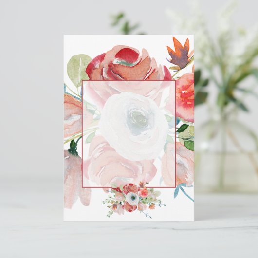 Blanco budget rood en roze bruinkse bruiloft kaart (Staand voorkant)