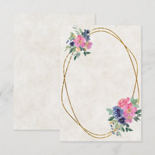 Blanco budget Roze en blauwe bloemige bruiloft Kaart (Voorkant / Achterkant)