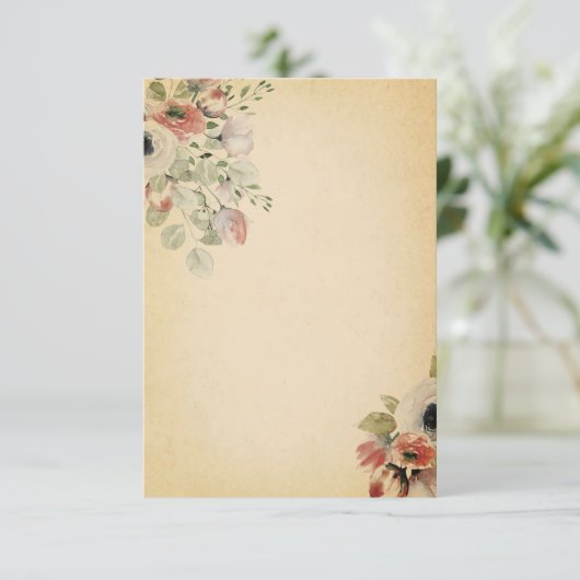 Blanco budgetroze floral on parchment bruiloft kaart (Staand voorkant)