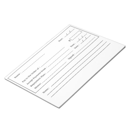 Blanco cheque - bevestiging - Blocnote (Schuin)