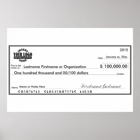 Blanco cheque voor sweepstakes en prijzen poster (Voorkant)