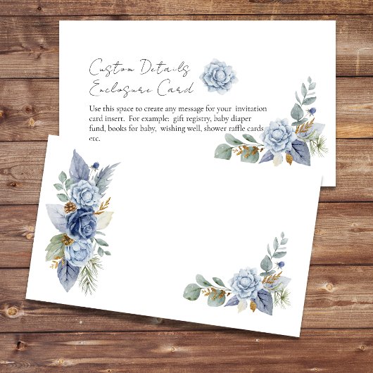 Blanco DIY Greenery Dusty Blue Flower Informatiekaartje