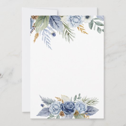 Blanco DIY Invitation Greenery Dusty Blue Flower Kaart (Voorkant)