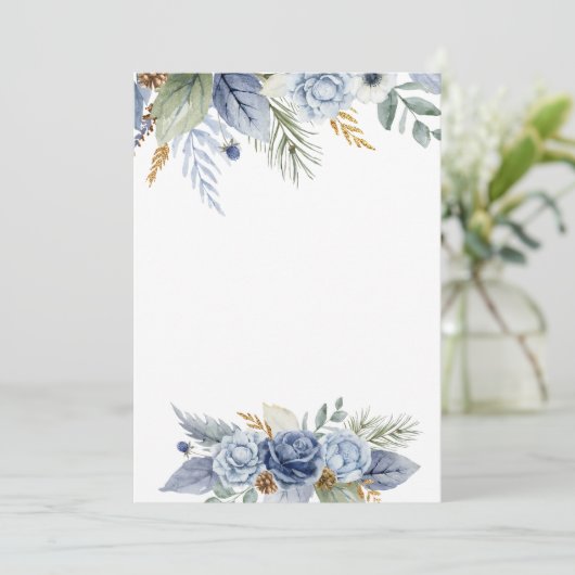 Blanco DIY Invitation Greenery Dusty Blue Flower Kaart (Staand voorkant)
