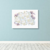 Blanco en roze hydrangeas Canvas Afdrukken (Insitu (Houten vloer))